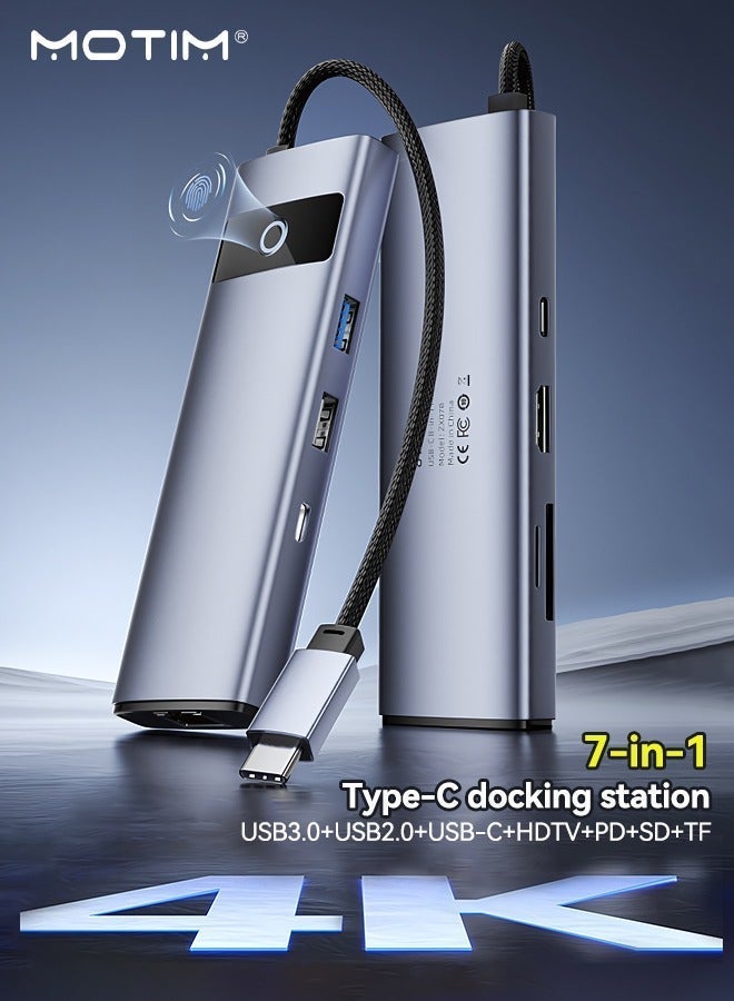 موتيم محطة إرساء USB-C 7 في 1، محطة إرساء لنقل البيانات بسرعة 3.0 5 جيجابت في الثانية، 100 واط PD، محطة إرساء متعددة الوظائف من النوع C للكمبيوتر المحمول لأجهزة Windows/MacBook Pro/Air وSurface وMateBook وXPS وThinkpad وHP - Image 2